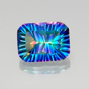 Cuarzo místico multicolor natural de 10,23 ct, corte esmeralda, VVS-VS
