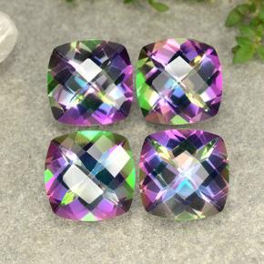 Gemas de cuarzo místico multicolor natural de 7,33 ct, corte cojín, VS