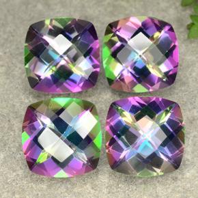 Gemas de cuarzo místico multicolor natural de 7,33 ct, corte cojín, VS