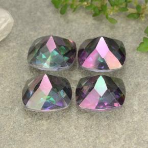 Gemas de cuarzo místico multicolor natural de 7,33 ct, corte cojín, VS