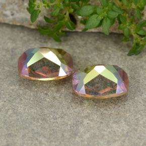 Gemas de cuarzo místico multicolor natural de 3,64 ct, corte cojín, VVS-VS