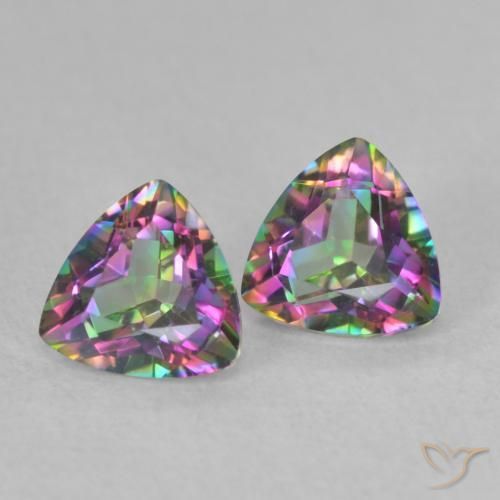 Gemas de cuarzo místico multicolor natural de 0,88 ct, trillón, VVS-VS