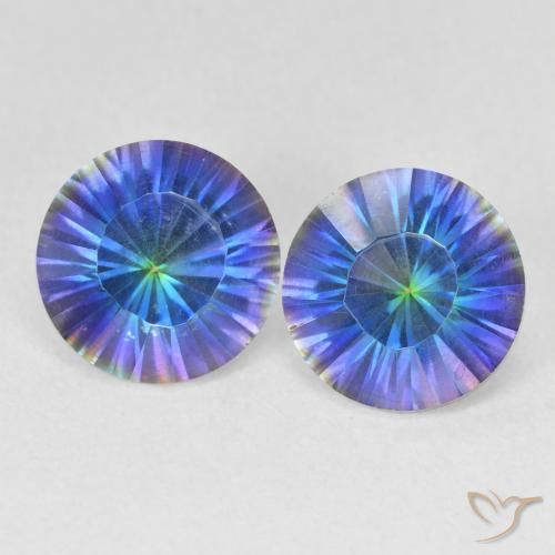3.39ctw Natural Azul multicolor Cuarzo Místico, Redondo, VVS-VS