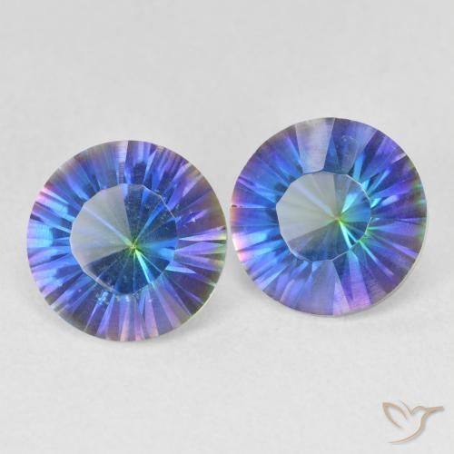 Gemas de Cuarzo Místico Azul multicolor natural de 3.39 ct, Redondo, VVS-VS