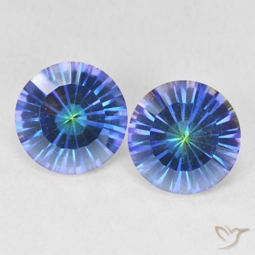 Gemas de Cuarzo Místico Azul multicolor natural de 3.44 ct, Corte Redondo, VVS-VS