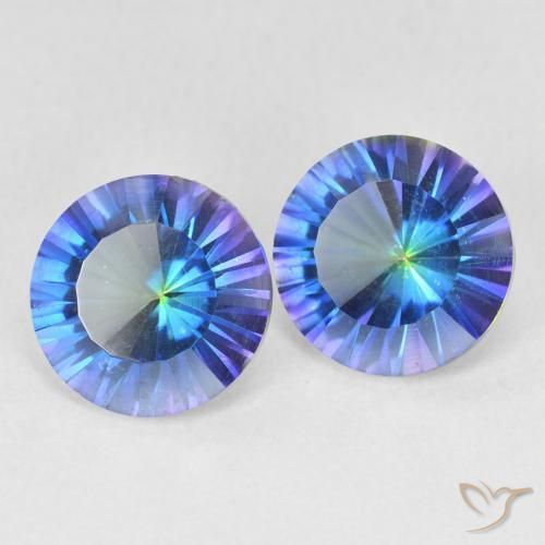 Gemas de Cuarzo Místico Azul multicolor natural de 3.44 ct, Corte Redondo, VVS-VS