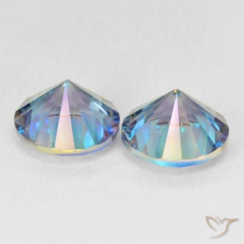 Gemas de Cuarzo Místico Azul multicolor natural de 3.44 ct, Corte Redondo, VVS-VS