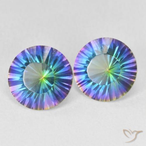 Gemas de Cuarzo Místico Azul multicolor natural de 3.32 ct, Redondo, VVS-VS