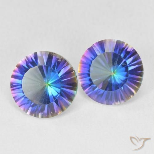 Gemas de Cuarzo Místico Azul multicolor natural de 3.29 ct, Redondo, VVS-VS