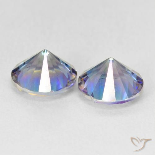 Gemas de Cuarzo Místico Azul multicolor natural de 3.29 ct, Redondo, VVS-VS