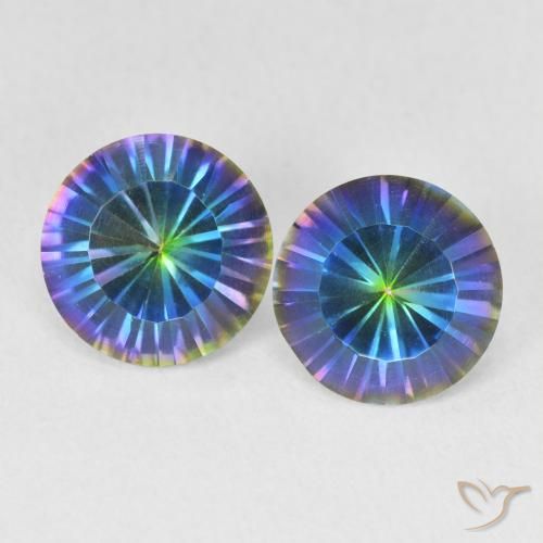 Gemas de Cuarzo Místico Azul multicolor natural de 3.06 ct, Corte Redondo, VVS-VS