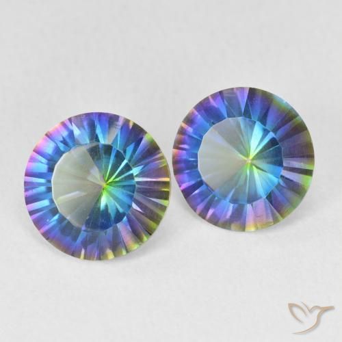 Gemas de Cuarzo Místico Azul multicolor natural de 3.06 ct, Corte Redondo, VVS-VS