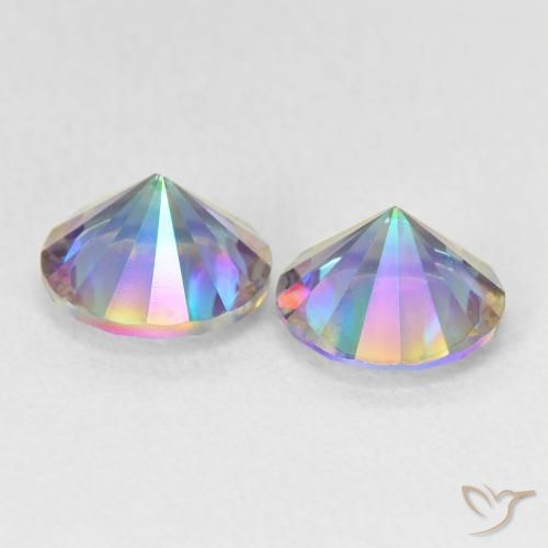 Gemas de Cuarzo Místico Azul multicolor natural de 3.06 ct, Corte Redondo, VVS-VS