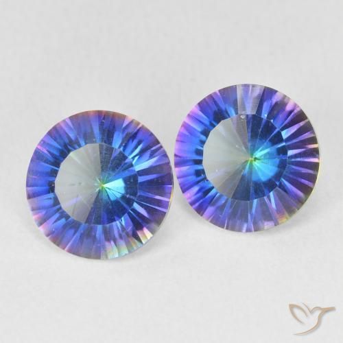 Gemas de Cuarzo Místico Azul multicolor natural de 3.29 ct, Redondo, VVS-VS