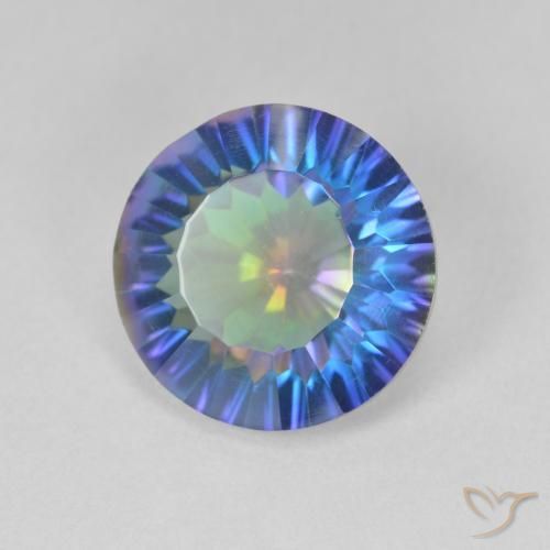 Cuarzo Místico Azul multicolor natural de 5.11 ct, Redondo, VS
