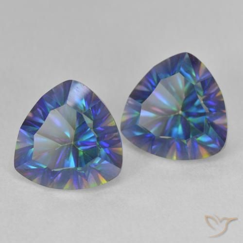 Gemas de Cuarzo Místico Azul multicolor natural de 5.14 ct, Trillón, VS