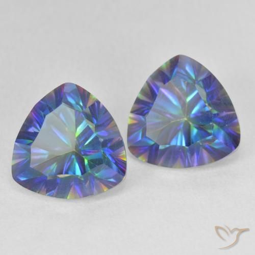 Gemas de Cuarzo Místico Azul multicolor natural de 5.19 ct, Trillón, VVS-VS