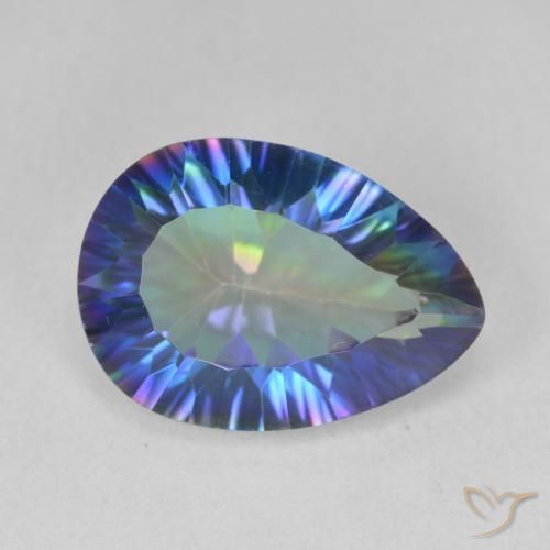 Cuarzo Místico Azul multicolor natural de 4.89 ct, En forma de pera, VVS-VS