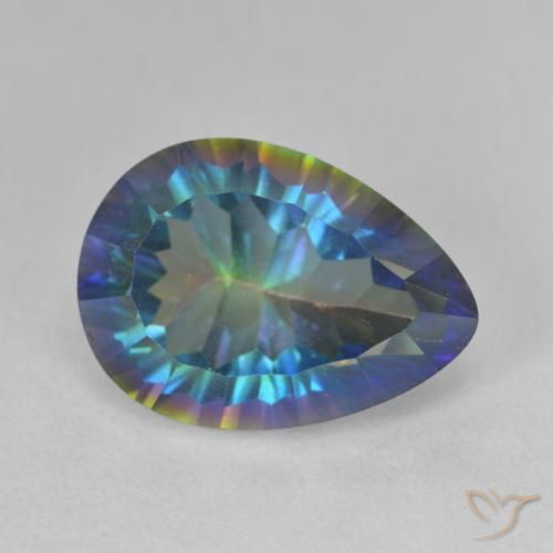 Cuarzo Místico Azul multicolor natural de 6.28 ct, En forma de pera, VVS-VS