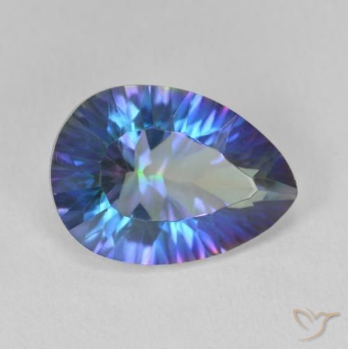 Cuarzo Místico Azul multicolor natural de 5.37 ct, En forma de pera, VVS-VS