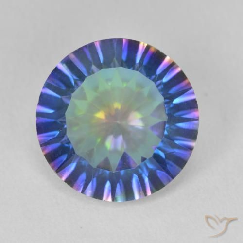 5.24ct Natural Azul multicolor Cuarzo Místico, Redondo, VVS-VS