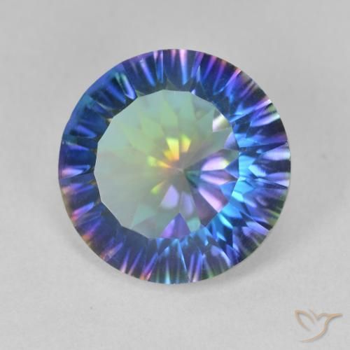 Cuarzo Místico Azul multicolor natural de 5.24 ct, Redondo, VVS-VS