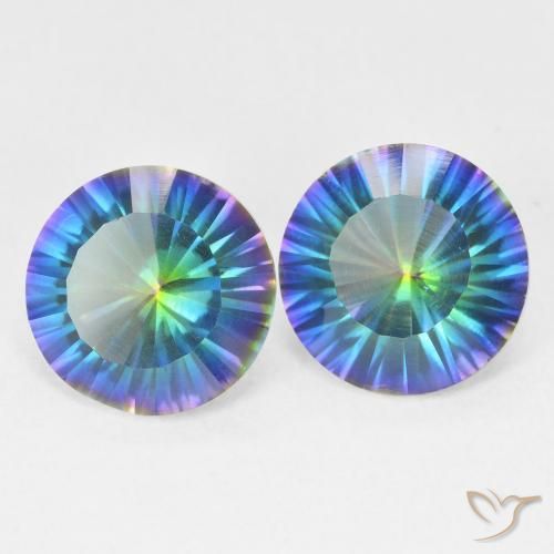 Gemas de Cuarzo Místico Azul multicolor natural de 3.06 ct, Redondo, VVS-VS