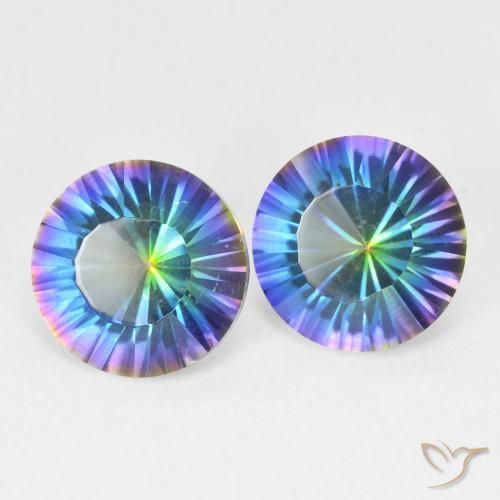 Gemas de Cuarzo Místico Azul multicolor natural de 3.37 ct, Redondo, VVS-VS