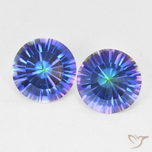 3.24ctw Natural Azul multicolor Cuarzo Místico, Redondo, VVS-VS