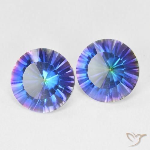 Gemas de Cuarzo Místico Azul multicolor natural de 3.24 ct, Redondo, VVS-VS