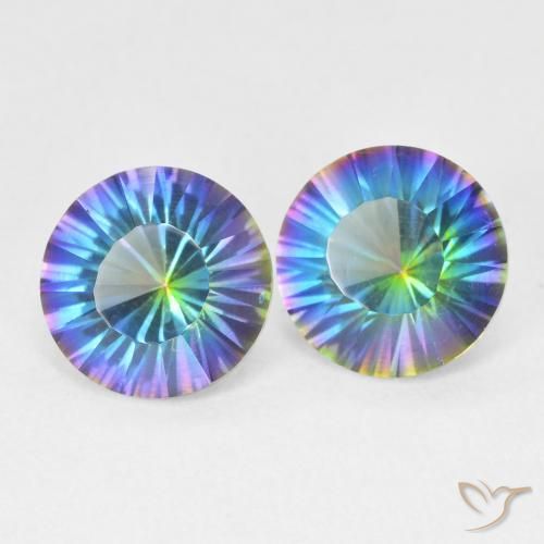Gemas de Cuarzo Místico Azul multicolor natural de 3.27 ct, Redondo, VVS-VS