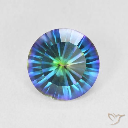Cuarzo Místico Azul multicolor natural de 1.52 ct, Corte Redondo, VVS-VS