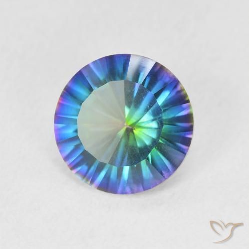 Cuarzo Místico Azul multicolor natural de 1.52 ct, Corte Redondo, VVS-VS