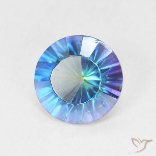 Cuarzo Místico Azul multicolor natural de 1.72 ct, Redondo, VVS-VS