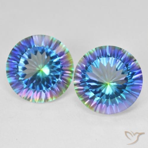 11.92ctw Natural Azul multicolor Cuarzo Místico, Redondo, VS
