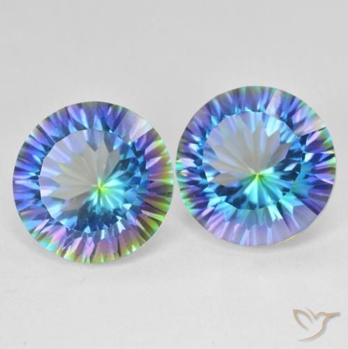 Gemas de Cuarzo Místico Azul multicolor natural de 11.92 ct, Redondo, VS