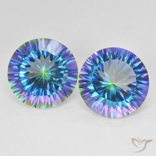 11.68ctw Natural Azul multicolor Cuarzo Místico, Redondo, VS