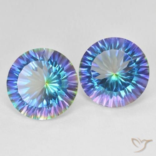 Gemas de Cuarzo Místico Azul multicolor natural de 11.68 ct, Redondo, VS