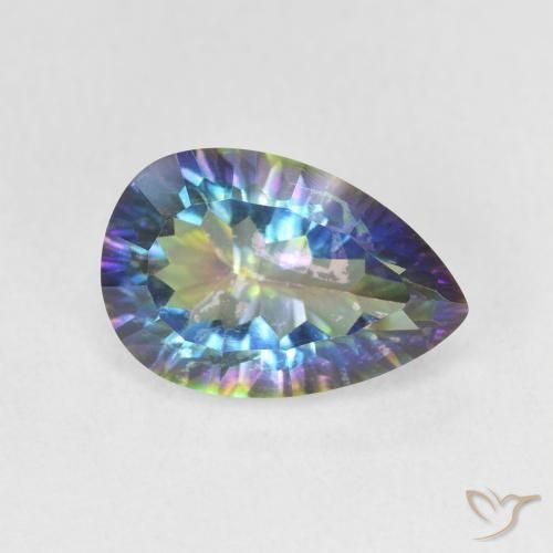 Cuarzo Místico Azul multicolor natural de 3.17 ct, En forma de pera, VS