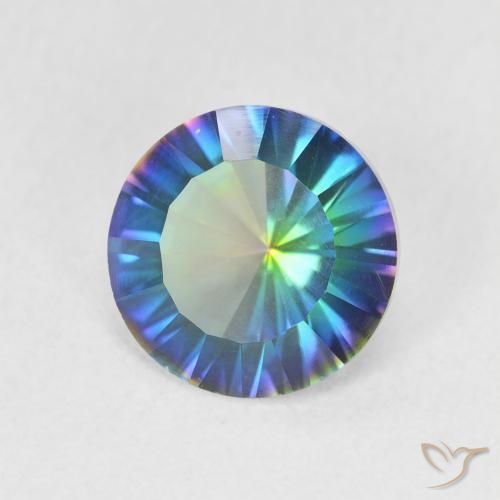 Cuarzo Místico Azul multicolor natural de 1.58 ct, Redondo, VVS