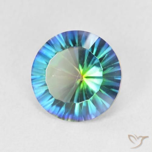 Cuarzo Místico Azul multicolor natural de 1.72 ct, Redondo, VS