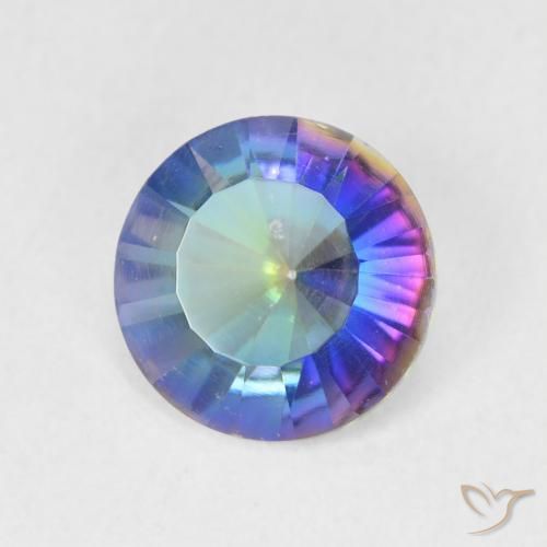 Cuarzo Místico Azul multicolor natural de 1.76 ct, Redondo, VS