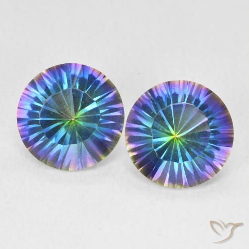 3.24ctw Natural Azul multicolor Cuarzo Místico, Redondo, VVS-VS