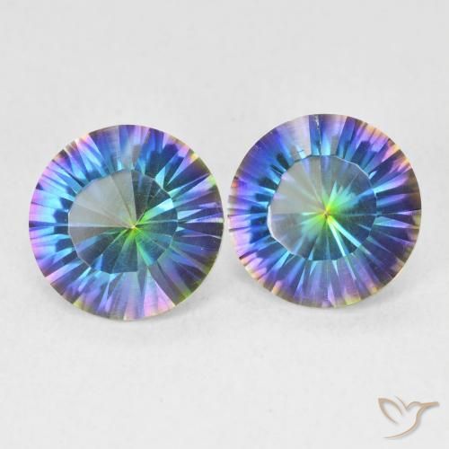 Gemas de Cuarzo Místico Azul multicolor natural de 3.24 ct, Redondo, VVS-VS
