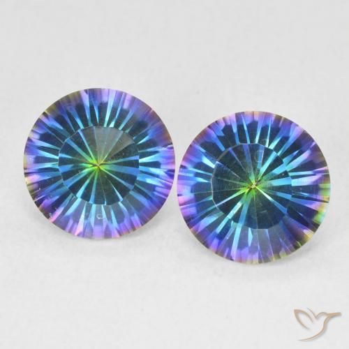 3.26ctw Natural Azul multicolor Cuarzo Místico, Redondo, VVS-VS