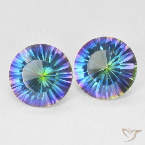 Gemas de Cuarzo Místico Azul multicolor natural de 3.26 ct, Redondo, VVS-VS