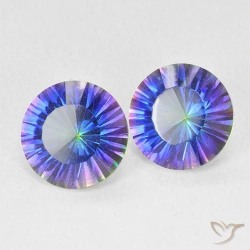 Gemas de Cuarzo Místico Azul multicolor natural de 3.46 ct, Redondo, VVS-VS