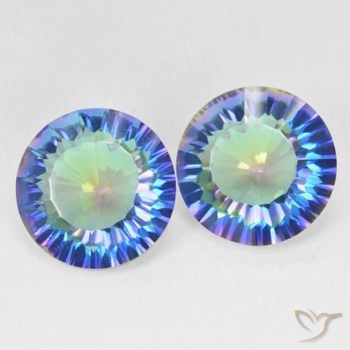 Gemas de Cuarzo Místico Azul multicolor natural de 10.50 ct, Redondo, VVS-VS
