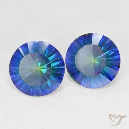Gemas de Cuarzo Místico Azul multicolor natural de 4.80 ct, Redondo, VVS-VS