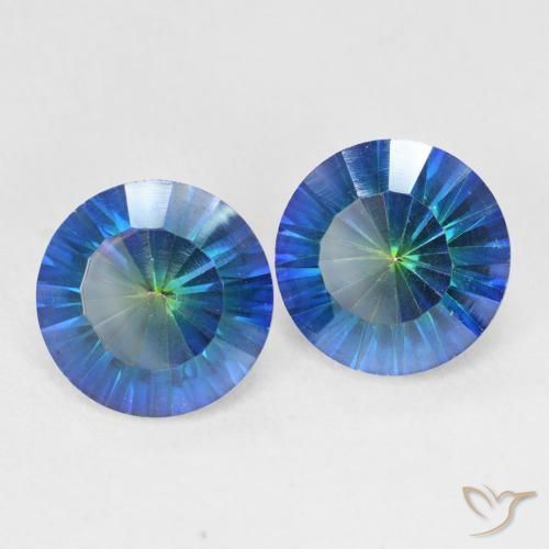 Gemas de Cuarzo Místico Azul multicolor natural de 4.84 ct, Redondo, VVS-VS